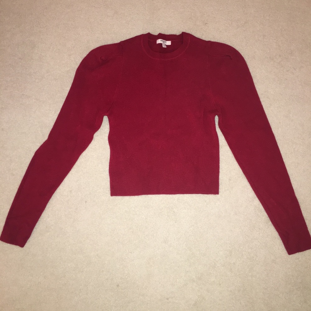 Deep Red Puff Shoulder Cropped Sweewë Sweater